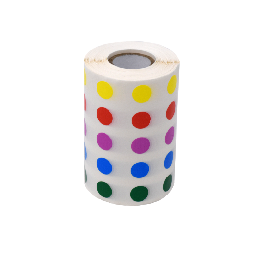 Globe Scientific Label Rolls, Cryo, 13mm Dots, for 1.5-2mL Tubes, Assorted Colors (1000 dots in blue, green, violet, red and yellow) 